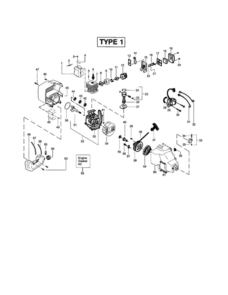 Cylinder/Crankcase/Crankshaft Diagram and Parts List for FEATHERLITE SST LE Type 1 Weed Eater Trimmer